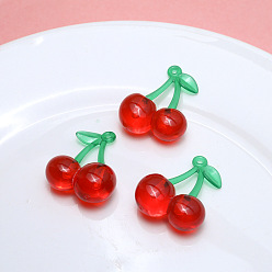 Red Transparent Resin Imitation Fruit Pendants, Cherry Charms, Red, 33x26mm
