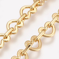 Real 18K Gold Plated Brass Heart Link Chain Necklaces, with Lobster Claw Clasps, Long-lasting Plated, Real 18K Gold Plated, 21.8 inch(55.5cm)