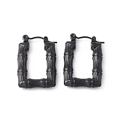 Electrophoresis Black 304 Прямоугольные серьги-кольца из нержавеющей стали с бамбуковым креплением для женщин, ионное покрытие (IP), электрофорез черный, 25x16.5x3.5 мм, штифты : 0.7 мм