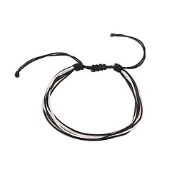Black Multi-strand Fibre Wax Threads Braided Bracelet, Adjustable Cord Bracelet, Black