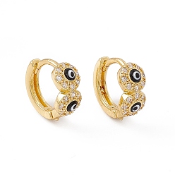 Black Clear Cubic Zirconia Evil Eye Hoop Earrings with Enamel, Real 18K Gold Plated Brass Jewelry for Women, Lead Free & Cadmium Free, Black, 11.5x12.5x5.5mm, Pin: 1mm