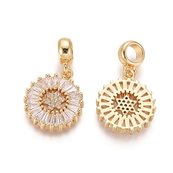 Golden Brass Micro Pave Clear Cubic Zirconia European Dangle Charms, Large Hole Pendants, for Jewish, Flat Round with Star of David, Golden, 26mm, Hole: 5mm, Flat Round: 18x16x3mm