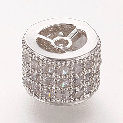 Platinum Brass Micro Pave Cubic Zirconia Beads, Column, Platinum, 8x6mm, Hole: 1mm