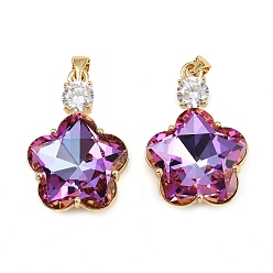 Фиолетовый Латунные микро проложить кубического циркония подвески, со стеклом, , стойки покрытие, без кадмия и без свинца, долговечный, реальный 18 k позолоченный, фиолетовые, 28.5x19.5x9.5 мм, отверстие : 4.5x3.5 мм.