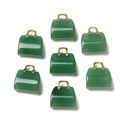 Green Aventurine Natural Green Aventurine Brass Pendants, Handbag Charms, Golden, 27.5x26x12mm, Hole: 6.3x5mm