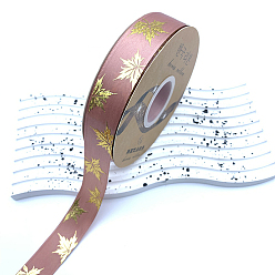 Rosy Brown 48 Yards Thanksgiving Day Polyester Satin Ribbons, Gold Stamping Maple Leaf, Rosy Brown, 1 inch(25mm), about 48.00 Yards(43.89m)/Roll