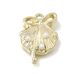 Light Gold Кулоны из латуни и пластиковых жемчужин, подвески в форме бантика и ракушки, золотой свет, 19x14x4 мм, отверстие : 1.5 мм