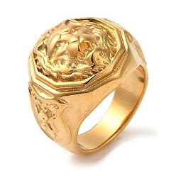 Золотой Ионное покрытие (ip) 304 перстни-печатки из нержавеющей стали с тигром, широкое кольцо для мужчин, золотые, 21 мм, размер США 8 (18.1 мм)