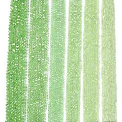 Светло-зеленый Стеклянные бусины с гальваническим покрытием , имитация нефрита, с покрытием AB цвета, граненые, рондель, светло-зеленый, 6x5 мм, отверстие : 1 мм, около 80~85 шт / нитка, 38~40 см