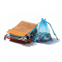 Mixed Color Organza Gift Bags, with Drawstring, High Dense, Rectangle, Mixed Color, 120x90mm