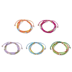 Mixed Color Adjustable Glass Seed Beaded Triple Layer Multi-strand Bracelet, Nylon Cord Braided Bead Bracelets, Mixed Color, Inner Diameter: 2-3/8~3-1/2 inch(5.9~8.9cm)