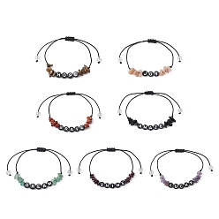 Mixed Stone Natural Gemstone Chip Braided Bead Bracelets, Acrylic Word Bead Adjustable Bracelets for Women, Inner Diameter: 5/8~3-1/4 inch(1.7~8.2cm), 7pcs/set