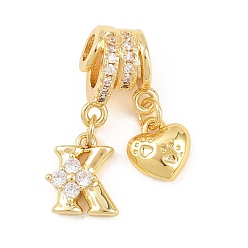 Letter K Латунные микропаве прозрачные подвески с фианитом, сердце прелести, долговечный, стойки покрытие, без кадмия и без свинца, реальный 18 k позолоченный, Письмо K, 23.5 мм, отверстия : 3 mm и 4 мм, Сердце: 8.5x8x3.5 mm, Письмо: 10x9x3.5 мм
