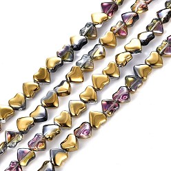 Golden Plated Electroplate Transparent Glass Beads Strands, Half Plated, Heart, Golden Plated, 8x8x4mm, Hole: 0.8mm, about 87pcs/strand, 25.20 inch(64cm)