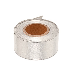 Серебро Полиэстер атласные ленты, для подарочных аксессуаров, плоский, серебряные, 1-5/8 дюйм (40 мм), около 10.94 ярдов (10 м) / рулон
