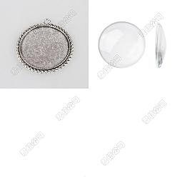 Antique Silver DIY Blank Tibetan Style Alloy Pendants Making Kit, Antique Silver, Round, Tray: 35mm, 46x42x2mm, Hole: 3mm