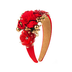 red Baroque Style Crystal Flower Headband with Wide Brim and High Crown