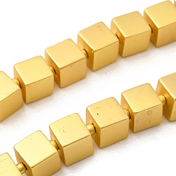 Матовый Золотой Стеклянные бусины с гальваническим покрытием , кубические, матовый золотой, 8~8.5x8~8.5x8~8.5 мм, отверстие : 1.2 мм, около 40 шт / нитка, 15.75'' (40 см)