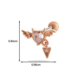 Розовое Золото Латунные микропаве прозрачные кубические цирконии злобные серьги в форме сердца хрящ, 316l штифты из нержавеющей стали, розовое золото , 8.4x9.6 мм, штифты : 6x0.8 мм