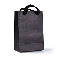 Noir Sacs en papier kraft, sacs-cadeaux, sacs à provisions, avec poignées en cordon de coton, noir, 18.9x12.9x0.3 cm