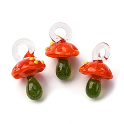 Оранжево-Красный Подвески лэмпворк ручной работы, неровный, гриб, оранжево-красный, 24.5~29.5x15~18.5 мм, отверстие : 2~5 мм