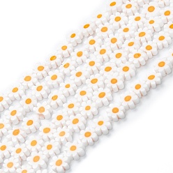 Blanc Main millefiori perles de verre brins, fleur, blanc, 6.4~9x3.2mm, Trou: 1mm, Environ 56 pcs/chapelet, 15.75'' (40 cm)