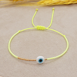 Lime Adjustable Lanmpword Evil Eye Braided Bead Bracelet, Lime, 11 inch(28cm)