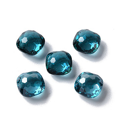 Marine Blue Transparent Glass Rhinestone Cabochons, Faceted, Pointed Back, Square, Marine Blue, 8x8x5mm