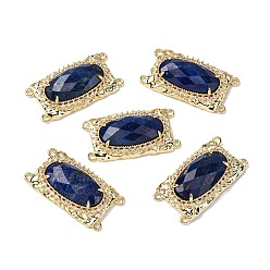 Ляпис-Лазурь Латунные многорядные звенья с микропаве из кубического циркония и натуральным лазуритом, овальные, граненые, стойки покрытие, 30x16x5~5.5 мм, отверстие : 1.4 мм