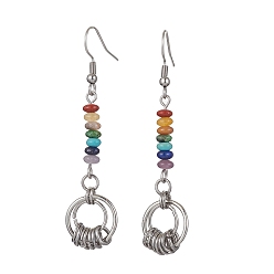Mixed Stone Chakra Synthetic & Natural Gemstone Dangle Earrings, Ring 304 Stainless Steel Earring for Women, 60x14.5mm