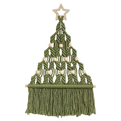Olive Drab DIY Star Christmas Tree Tassel Pendant Decoration Macrame Kits, including Cotton Rope and Wooden Star, Olive Drab, 370x310mm