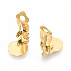 Golden 304 Stainless Steel Clip-on Earring Findings, Clip on Earring Pads, Flat Round, Golden, 18x10x7mm, Hole: 3mm
