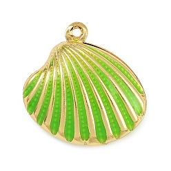 Весенне-зеленый Латунь эмаль подвески, подвески в форме ракушек, стойки покрытие, долговечный, без кадмия и без свинца, реальный 18 k позолоченный, весенний зеленый, 19x19.5x7 мм, отверстие : 1 мм