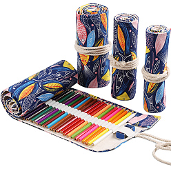 Fish Pattern Handmade Canvas Pencil Roll Wrap, 36 Holes Roll Up Pencil Case for Coloring Pencil Holder, Fish Pattern, 45~46x19~20x0.3cm