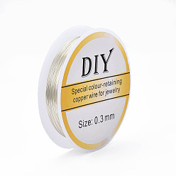 Серебро Круглая медная проволока для ювелирных изделий, долговечный, серебряный цвет гальваническим, 0.3 мм, около 51.18 футов (15.6 м) / рулон