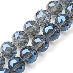Стально-синий Прозрачные стеклянные бусины гальваническим пряди, круглые, граненые, стальной синий, 15.5~16x14 мм, отверстие : 1.8 мм, около 26 шт / нитка, 14.37 дюйм (36.5 см)