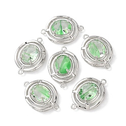 Зеленый Подвески из латуни со стеклянным креплением, овальные связи, платина, зелёные, 23x16x7 мм, отверстие : 1.4 мм