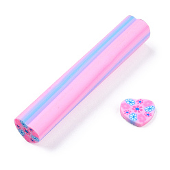 Pearl Pink Handmade Polymer Clay Nail Art Decoration, Fashion Nail Care, No Hole Tubes, Heart with Flower Pattern, Pearl Pink, 49~50x9.5~10x9mm