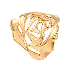 Золотой Регулируемые 304 манжеты из нержавеющей стали с открытыми кольцами для женщин, цветок, золотые, 25 мм, внутренний диаметр: 18 мм