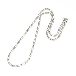 Matte Stainless Steel Color 304 Stainless Steel Figaro Chain Necklace Making, Matte Stainless Steel Color, 17.91 inch(45.5cm), 3mm