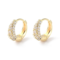 Real 18K Gold Plated Brass Micro Pave Cubic Zirconia Hoop Earrings, Ring, Real 18K Gold Plated, 14x5.5mm