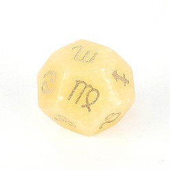 Yellow Jade Natural Yellow Jade Classical 12-Sided Polyhedral Dice, Engrave Twelve Constellations Divination Game Toy, 20x20mm