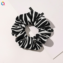 D36 New Knitted Zebra Stripe Headband - Black Retro Polka Dot Leopard Print Hair Ties for Women, Autumn Winter Sweet Bowknot Scrunchie Headband
