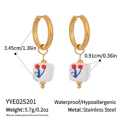 Cube Керамические серьги-кольца из нержавеющей стали, реальный 18 k позолоченный, кубические, 34.5x9.1 мм