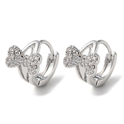 Platinum Rack Plating Brass Micro Pave Cubic Zirconia Hoop Earrings, Bowknot, Platinum, 10x8.5mm