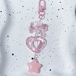 Star Pink Themed Plastic Pendant Keychain, with Clasp, Star, 150mm