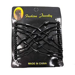 Noir Fabricant de pain de cheveux en acier, peigne double élastique, avec verre acrylique et perles, noir, 75x85mm