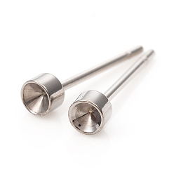 Stainless Steel Color 304 Stainless Steel Stud Earring Settings, Rhinestone Settings, for Pointed Back Rhinestone, Stainless Steel Color, 3mm, Pin: 0.8mm, Fit for 2.5mm Rhinestone