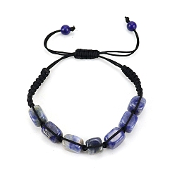 Sodalite Natural Sodalite Rectangle Braided Bead Bracelet, Adjustable Bracelet, Inner Diameter: 2-3/8 inch(6cm)