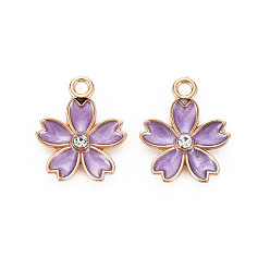 Темная Орхидея Подвески из эмали и сплава, с кристально горный хрусталь, цветок сакуры, золотой свет, темные орхидеи, 17x14x3 мм, отверстие : 1.8 мм